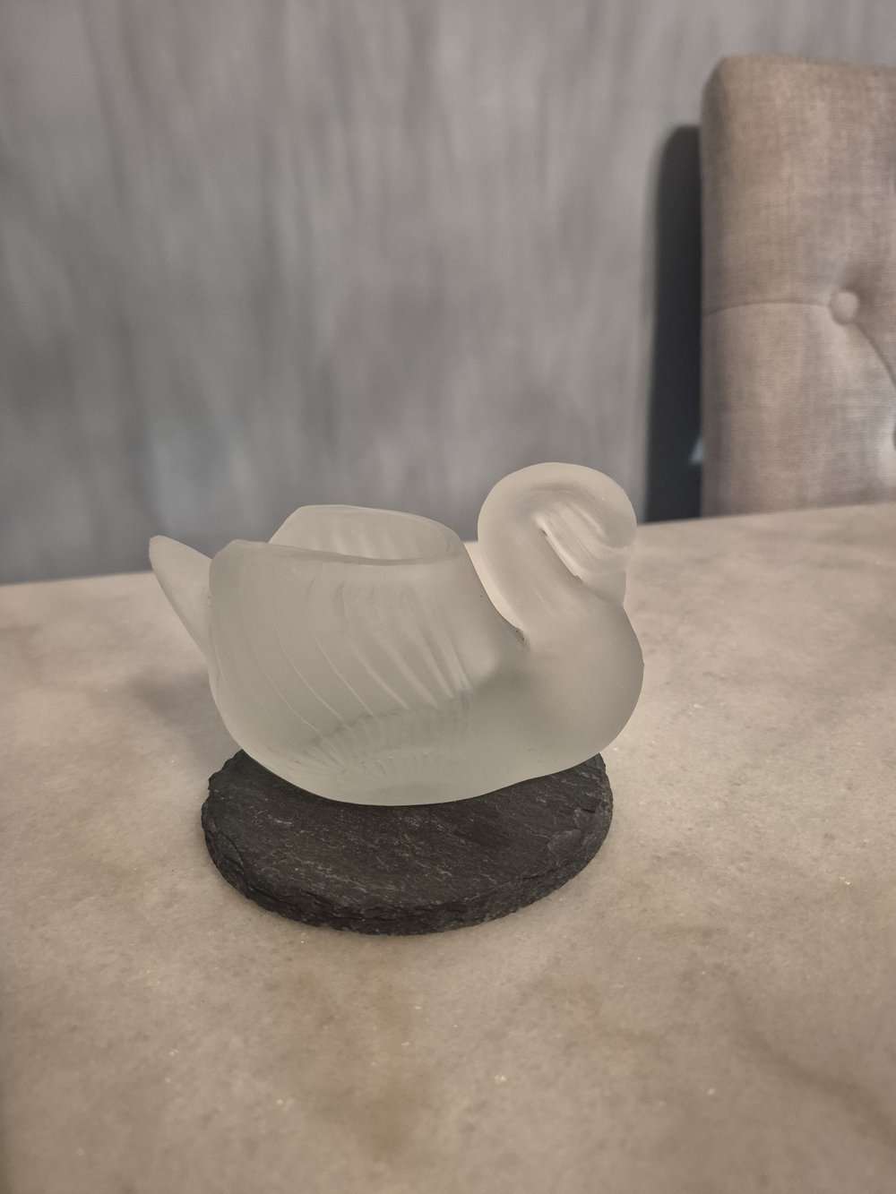 Frosted Glass Swan Votive Candle Holder Vintage